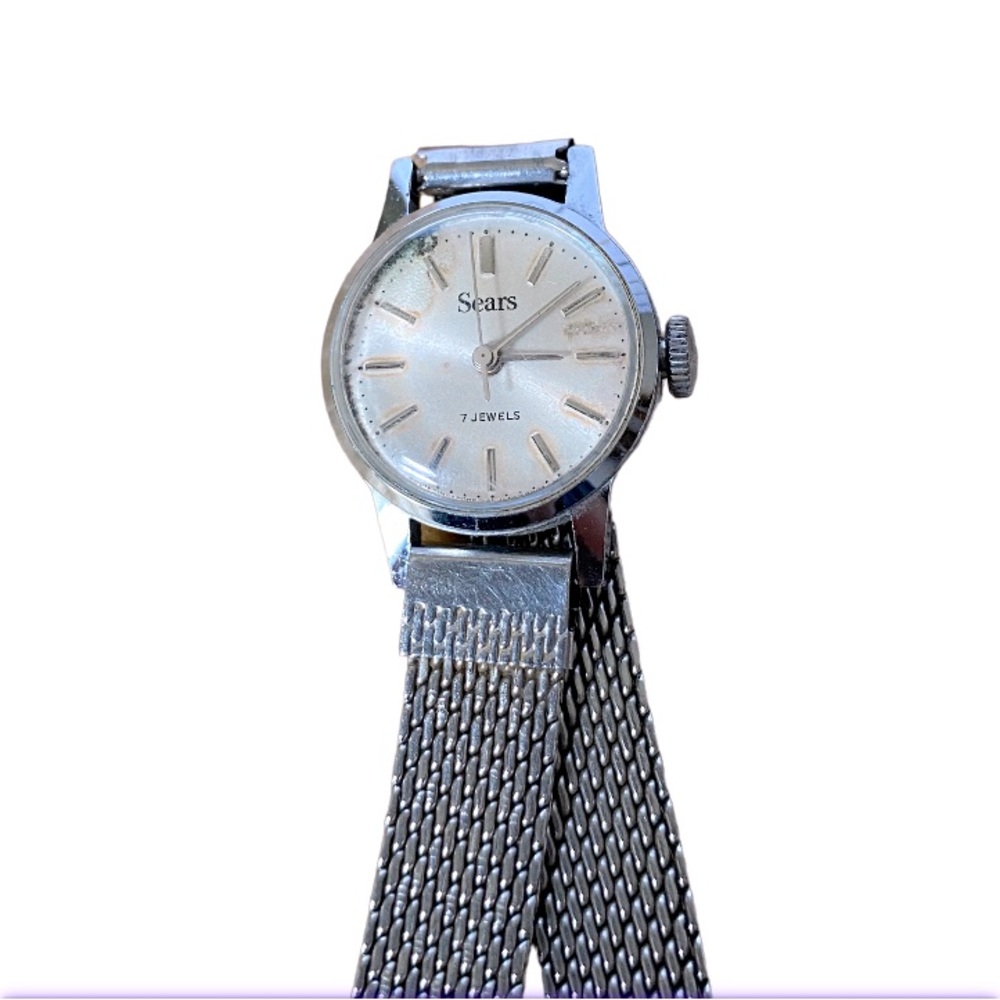 SEARS 7 Jewel Stainless Steel Back Base Metal Bezel Shock Resistant Vntge Watch